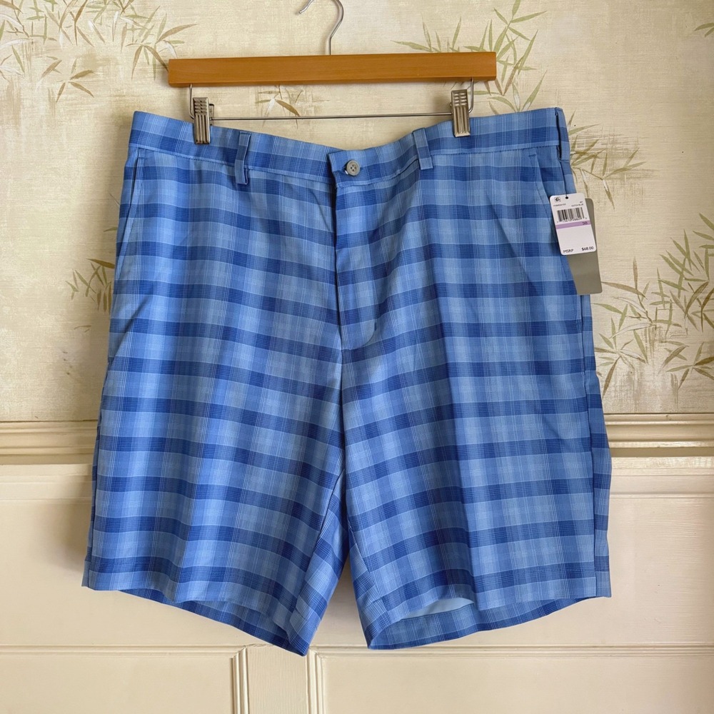 NWT PGA TOUR Golf Shorts Dutch Blue Plaid Performance Stretch Active 38